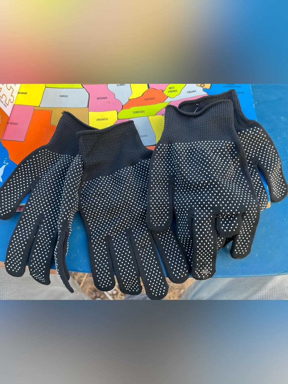 2 Pairs Non-Branded Black Grip Work Gloves with White Dots - Men Accessories